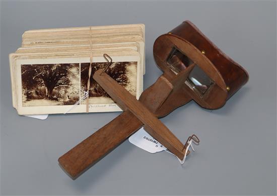 A wooden stereoscopic viewer and a small collection of cards including Kent, Sussex and Continental scenes